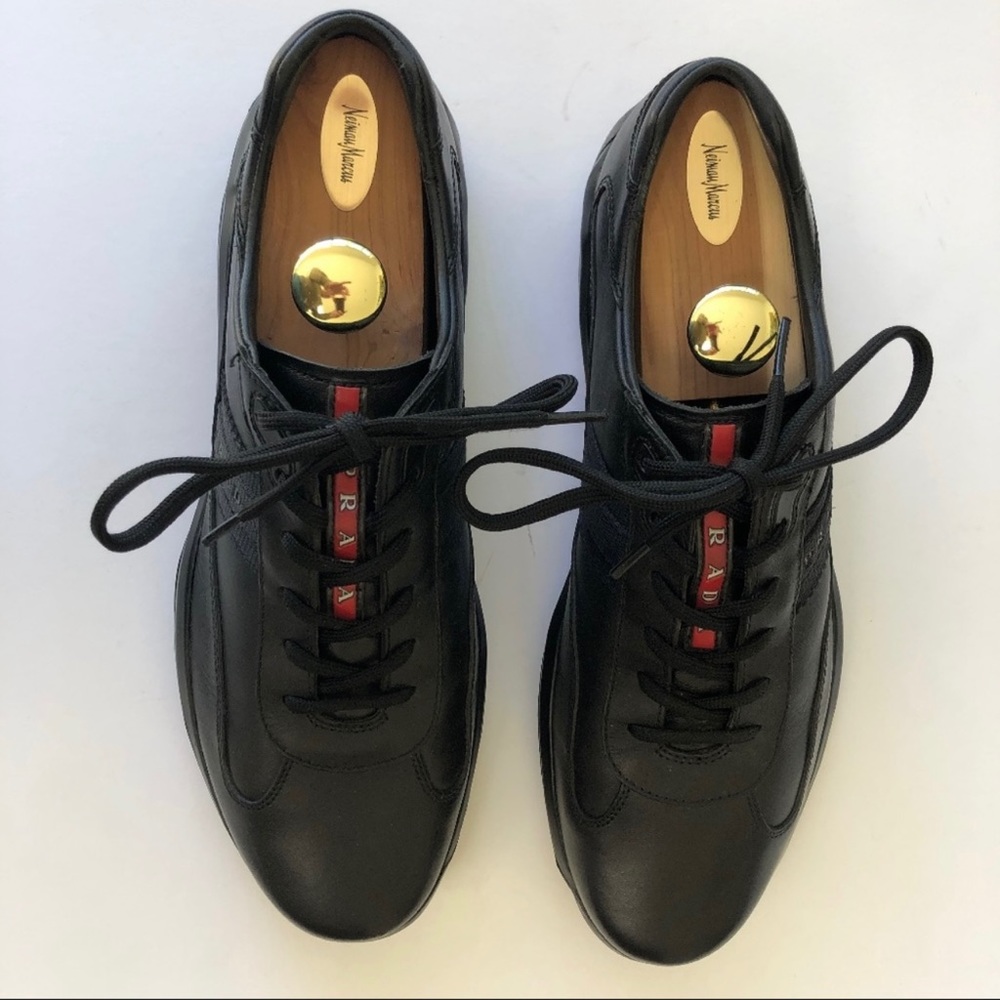 Prada Sneaker. Black Leather. Americas Cup Collection.